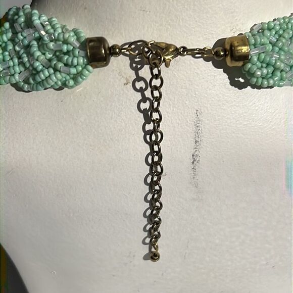 Elegant Mint Green and Clear Multi-Strand Pill Bead Necklace - 17 Inches - Picture 5 of 14